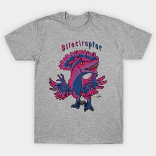 Bilociraptor - Text (Feathered) (Bisexual Pride) T-Shirt